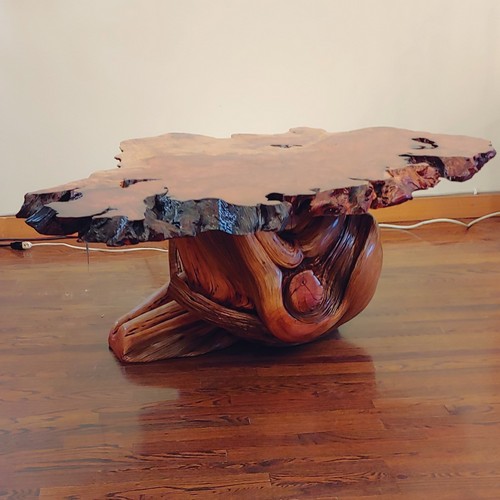JW-180 Redwood  Burl & Juniper Table $5400 at Hunter Wolff Gallery